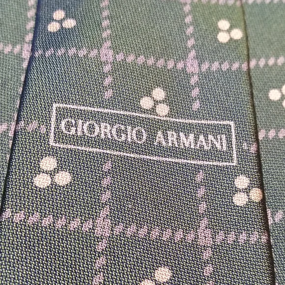 Giorgio Armani Tie, 60% Polyester, 40% Silk, Green & White Pattern Made … - Picture 10 of 10
